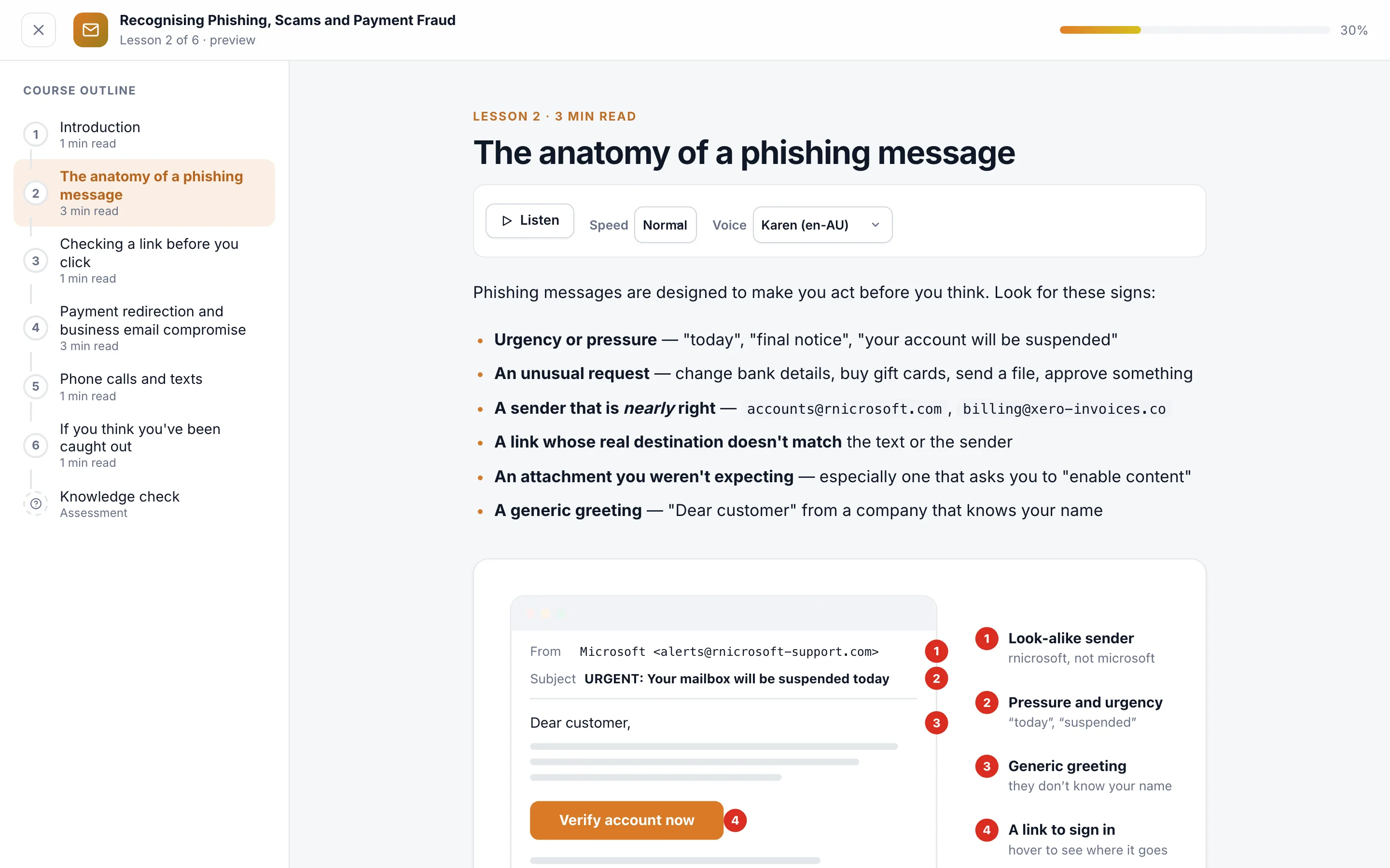 A Latra lesson on phishing with an annotated illustration of a phishing email