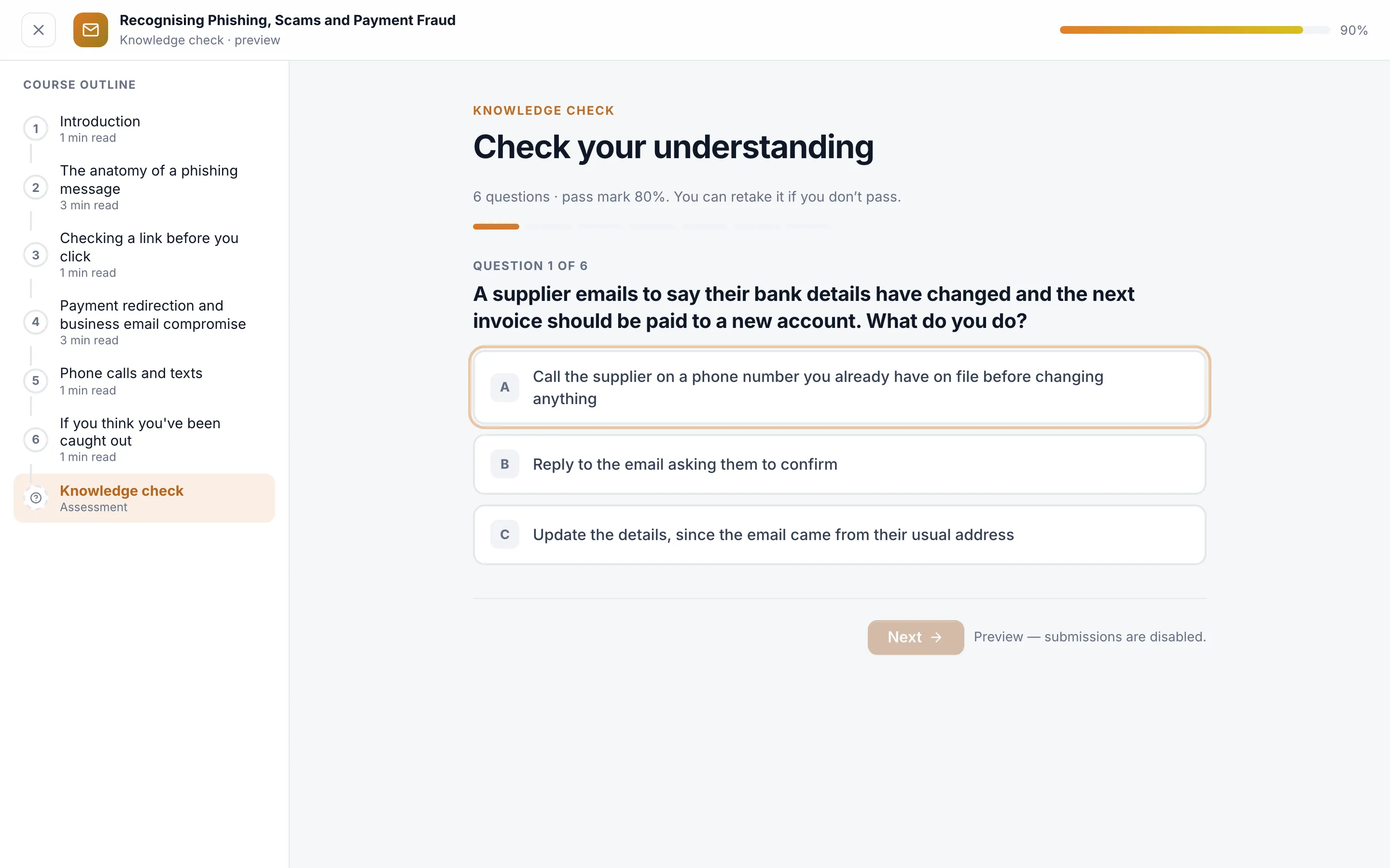 A Latra knowledge check question
